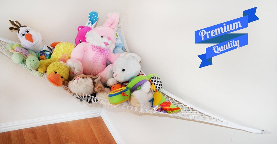 Stuffed Animal Toy Hammock - Hanging Storage Net - Toy Organizer for Clean, Organized and Orderly Room - Comes with an E-Book - Durable and Easy to Install - Nylon and Polyester (White)