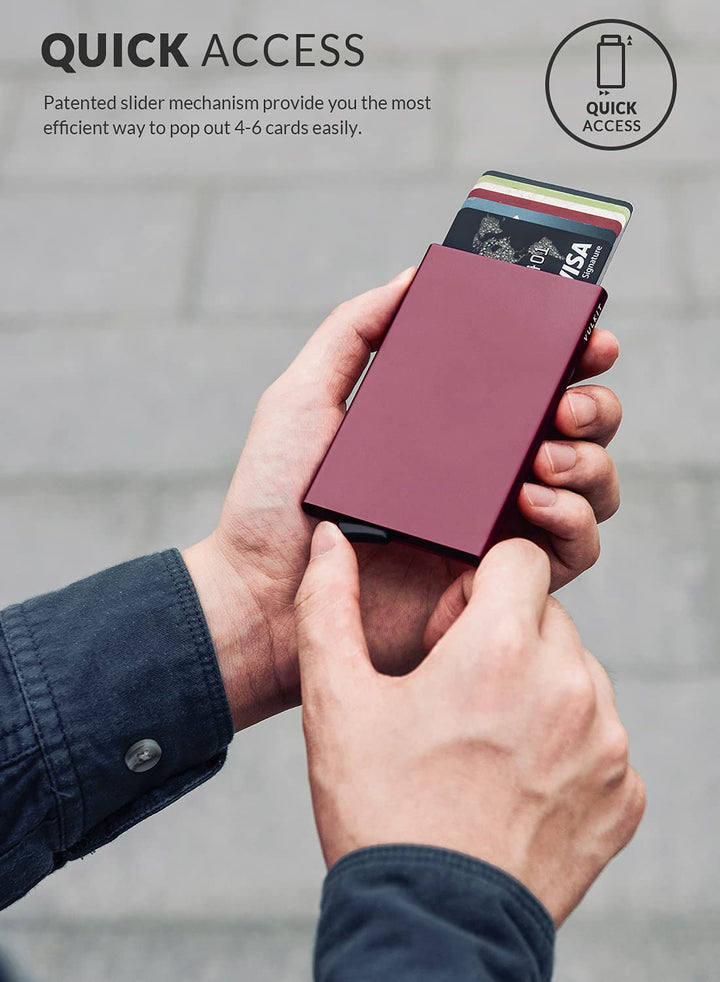 Pop Up Wallet, Slim Minimalist Credit Card Holder For Men and Women RFID Blocking Mini Metal Case Wine
