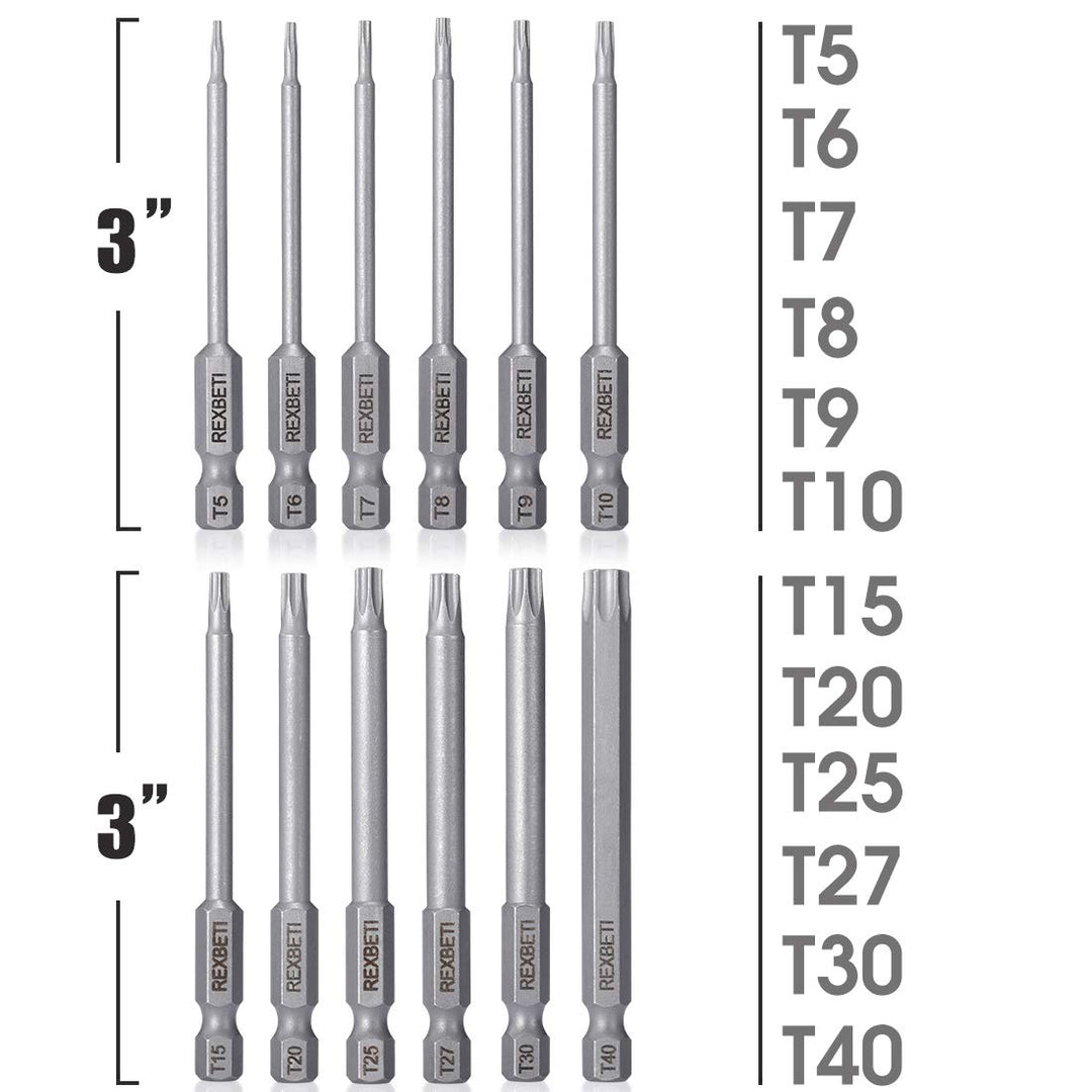 REXBETI 12 Piece Torx Head Screwdriver Bit Set, 1/4 Inc