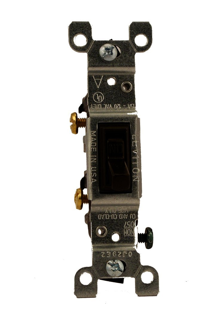 Leviton 1451-2 15 Amp, 120 Volt, Toggle Framed Single-Pole AC Quiet Switch, Residential Grade, Grounding, Brown