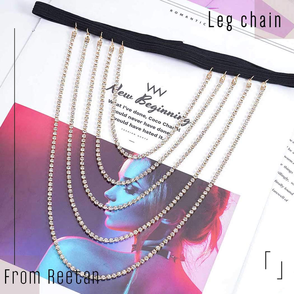 Reetan Boho Crystal Leg Chains Rhinestone Body Chain Ra