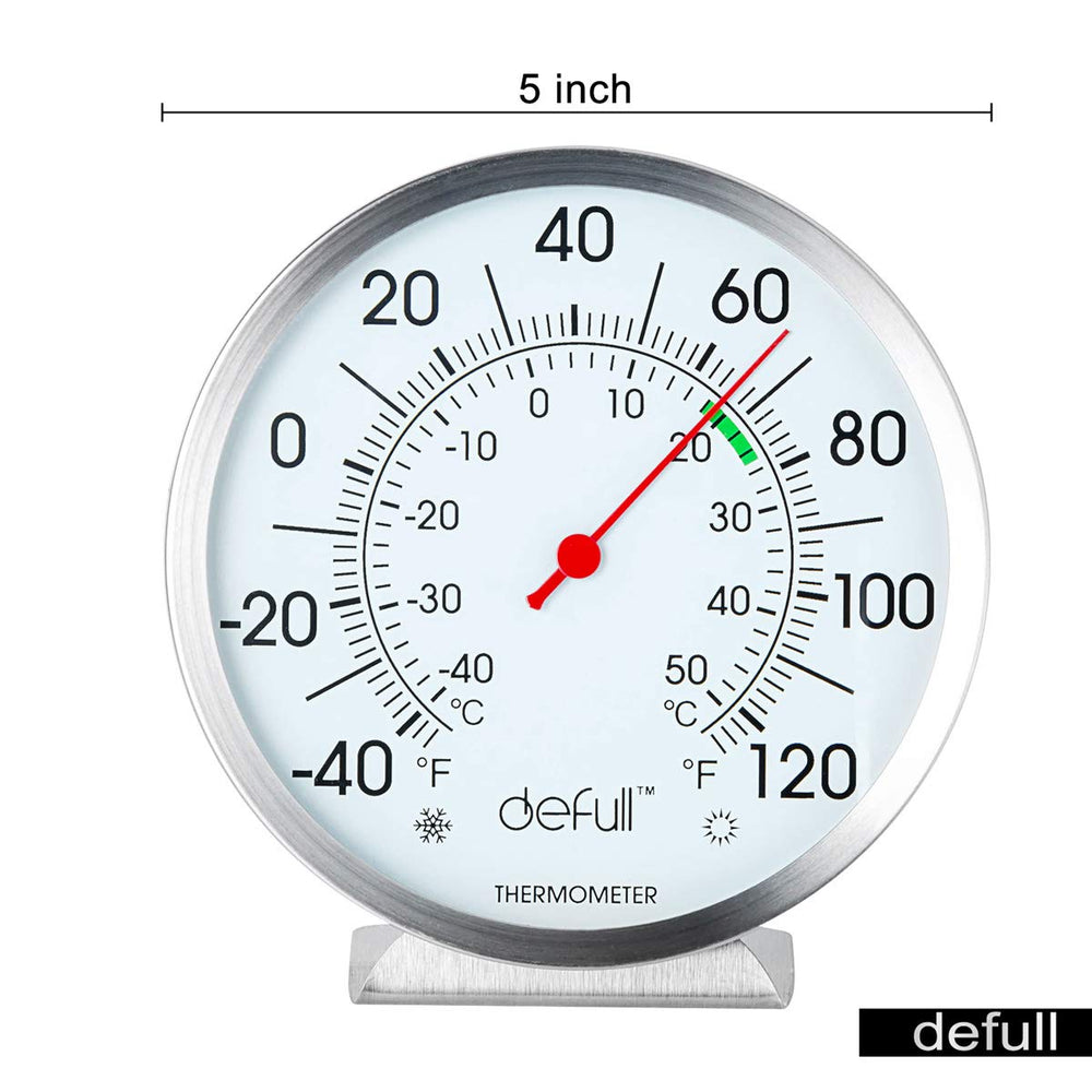 Indoor Outdoor Thermometer 5 inch Stainless Steel Wall Thermometer High Precision Weather Dial Thermometer with Mounting Bracket for Patio, Pool, Kitchen, Garden, Wall and Room Decorative