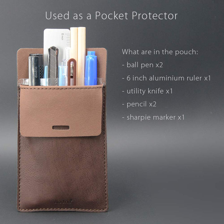 Pocket Protector, Leather Pen Pouch Holder Organizer, for Shirts Lab Coats, Hold 5 Pens, Designed to Keep Pens Inside When Bend Down. No Breaking of Pen Clip. Thick PU Leather, 2 Per Pack.