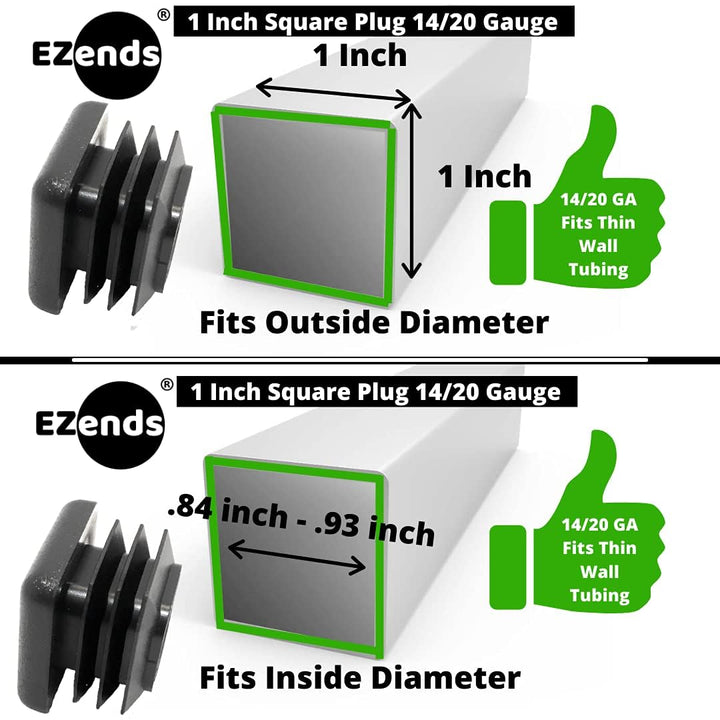 EZends Premium Grade 1 Inch Square Tubing End Caps (20 PK) (14-20 Gauge for Thinner Wall Tubing) Plastic Plugs/End Caps/Plastic End Cap Plugs for Square Tubing/Black Plastic Square Plugs