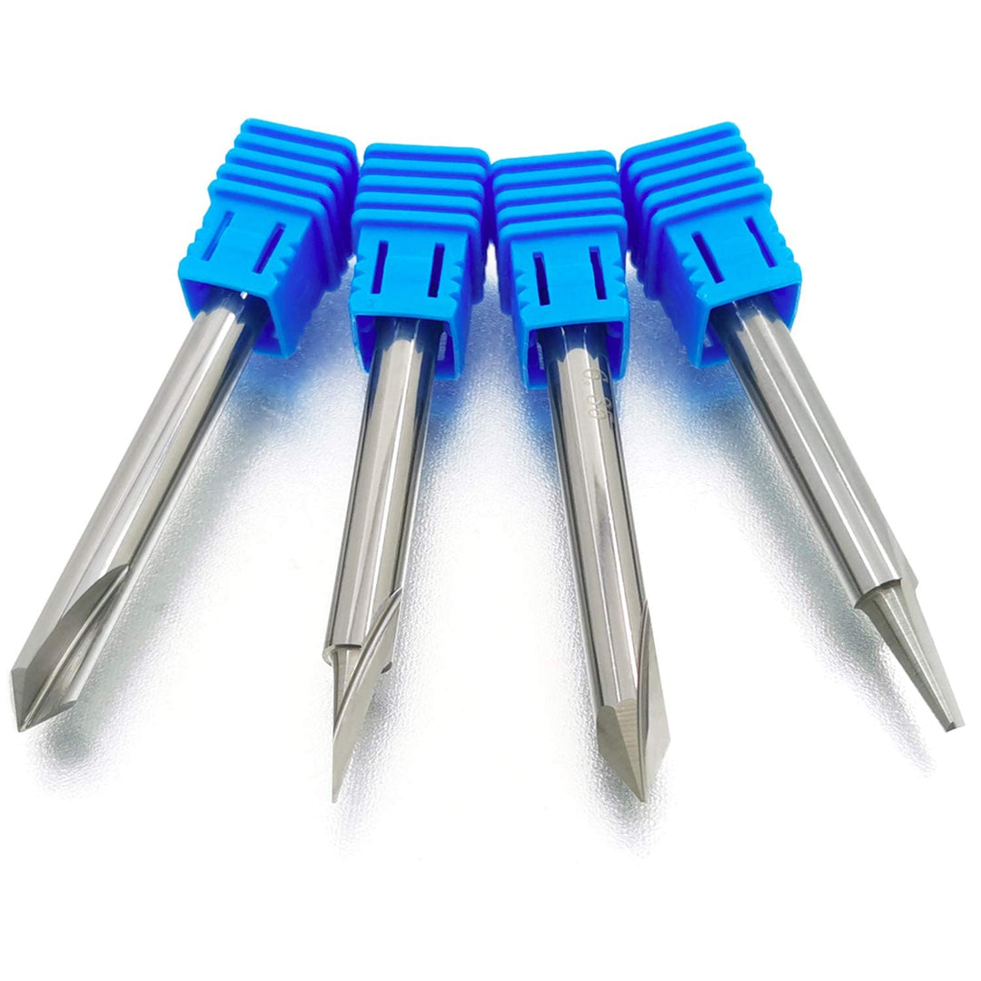 Engraving Bit 15, 20, 60, 90 Degree CNC Wood Carving Router Bit Set Marking Conical Engraving Router Tool , 2 Flutes Tungsten Steel Straight CNC V-bit 1/4 Inch Shank