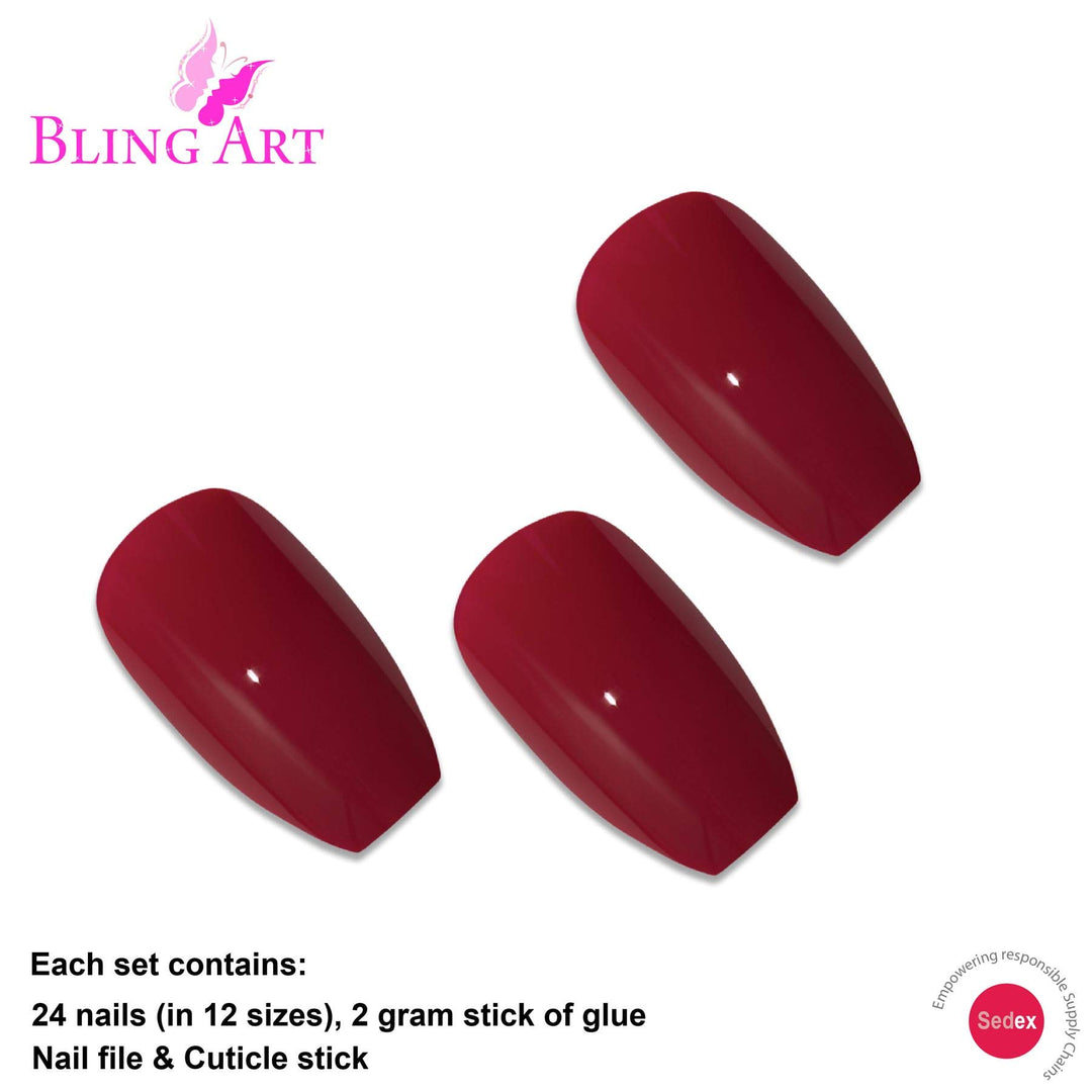 Ballerina False Nails Fake Coffin Polished Red 24 Long Acrylic Tips