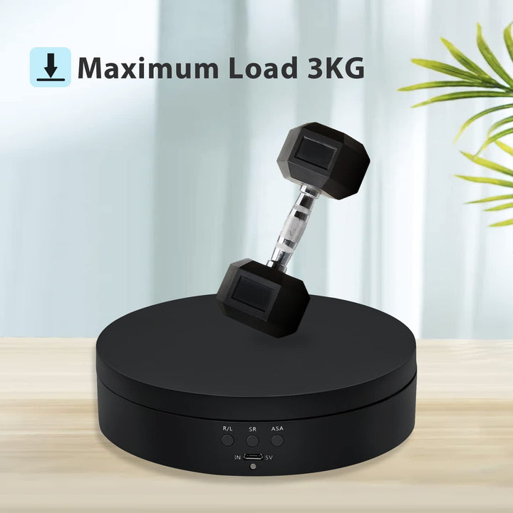 360 Degree Rotating Display Stand, 5.4 Inch Motorized Spinning Platform, Electric Lazy Susan, Turntable Table Base for Photography, Jewelry, Watch, Cup - Max Load 3kg, Black