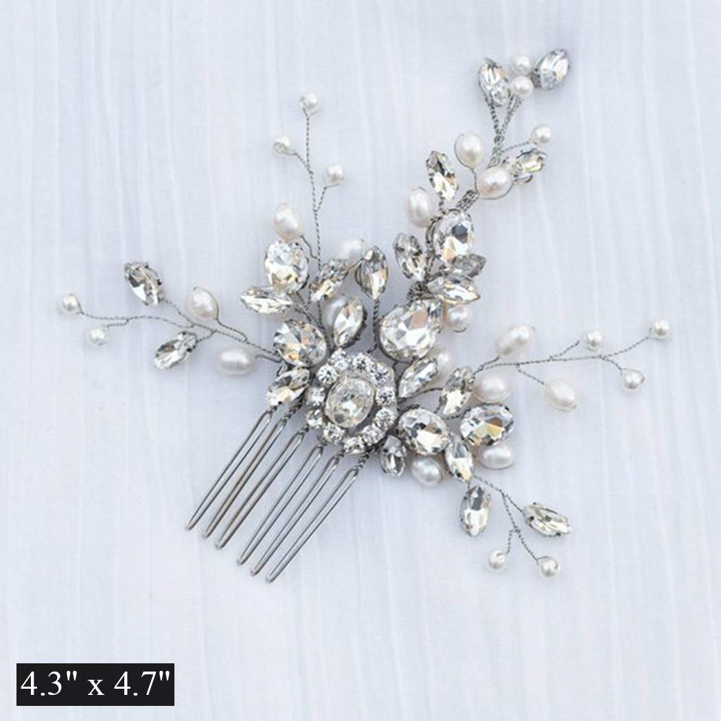 Jakawin Bride Crystal Wedding Hair Comb Pearl Hair Piece Silver Bridal Hair Accessories for Women and Girls HC018