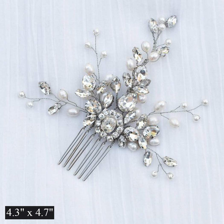 Jakawin Bride Crystal Wedding Hair Comb Pearl Hair Piece Silver Bridal Hair Accessories for Women and Girls HC018