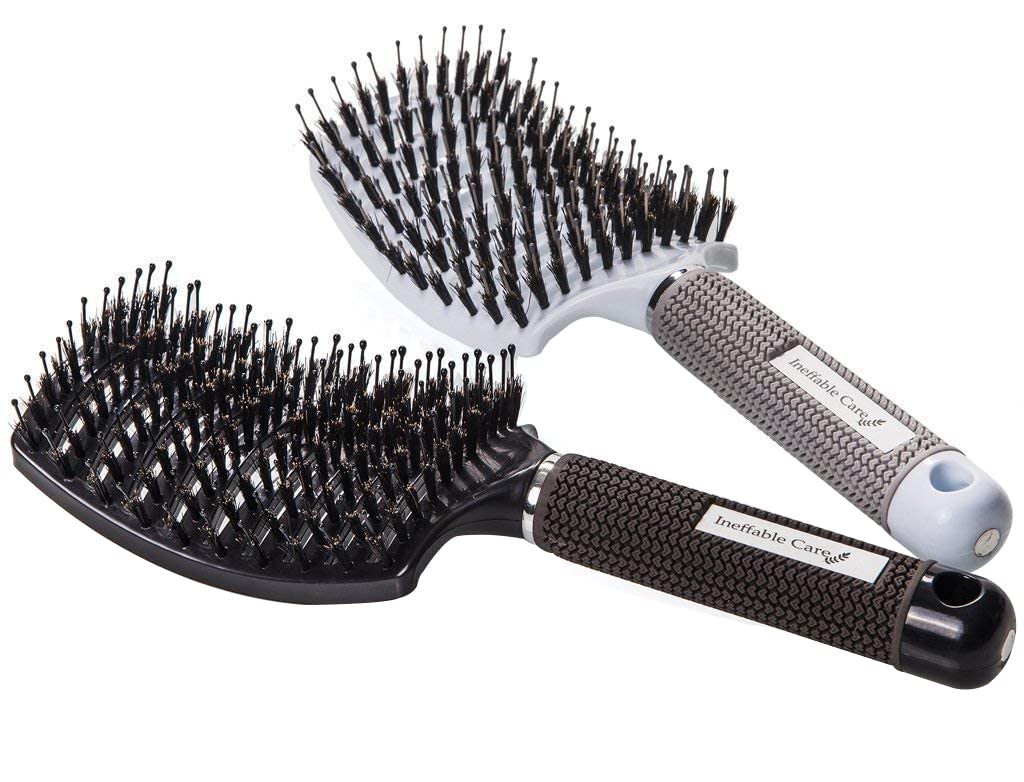 Boar Bristle Hair Brush set – Curved and Vented for Wet and Dry Detangling Hair Brush for Women Long, Thick, Thin, Curly &amp; Tangled Hair Vent Brush - Stocking Stuffers Gift kit