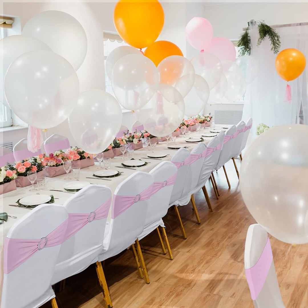 Spandex Chair Sashes Bows 50PCS Premium Stretch Chair Cover Band with Buckle Slider Universal Elastic Chair Ties for Wedding Party Ceremony Reception Banquet Decoration (Pink)