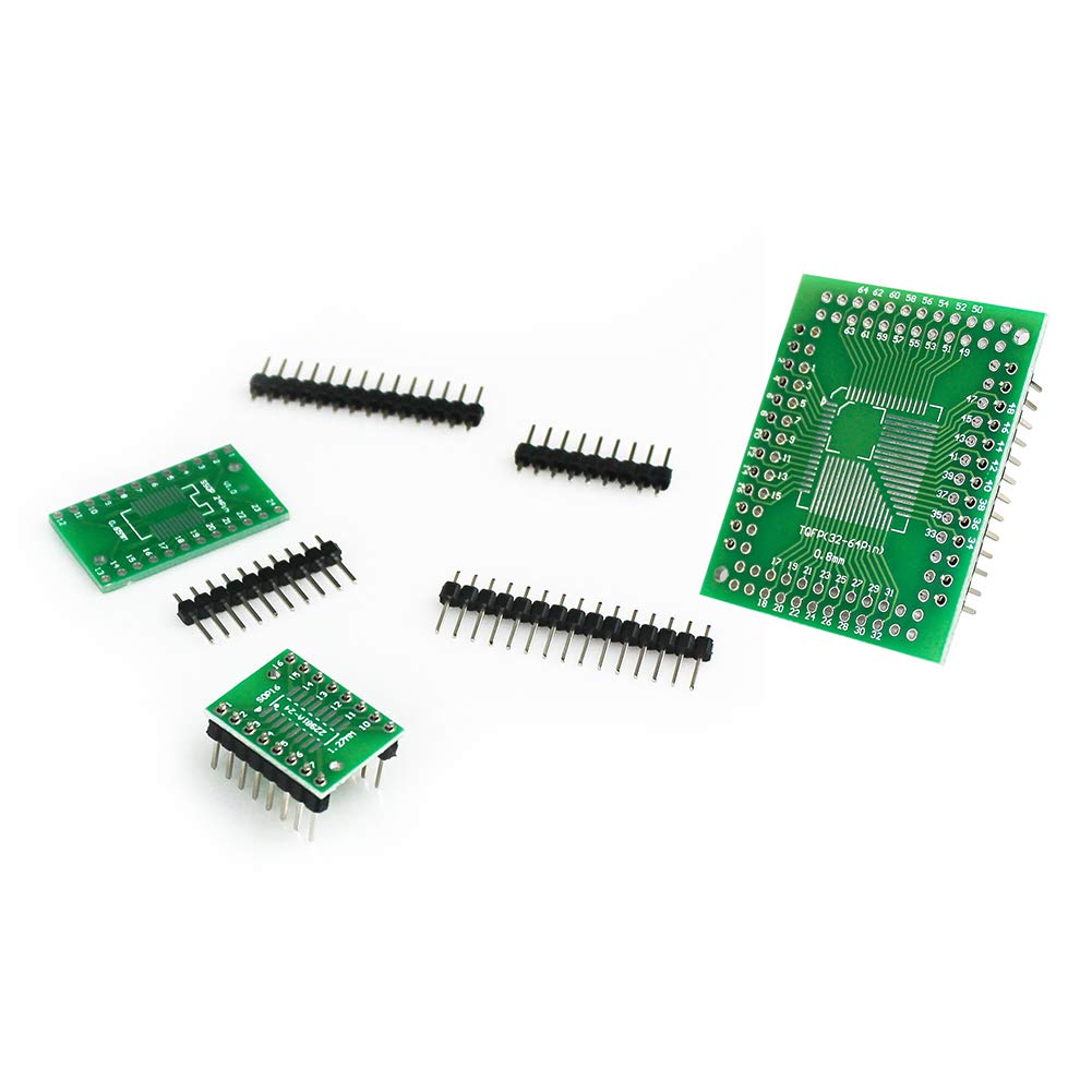 12 Types SMD to DIP Adapter PCB Proto Board Kit SOP8 SOP10 SOP14 SOP16 SOP20 SOP24 SOP28 0402/0603/0805 SMT SOT89/SOT223 TQFP100 QFN32 QFN44/48 with 40pcs 2.54mm Pin Header