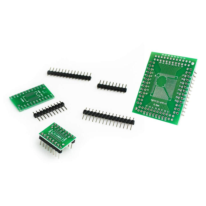12 Types SMD to DIP Adapter PCB Proto Board Kit SOP8 SOP10 SOP14 SOP16 SOP20 SOP24 SOP28 0402/0603/0805 SMT SOT89/SOT223 TQFP100 QFN32 QFN44/48 with 40pcs 2.54mm Pin Header