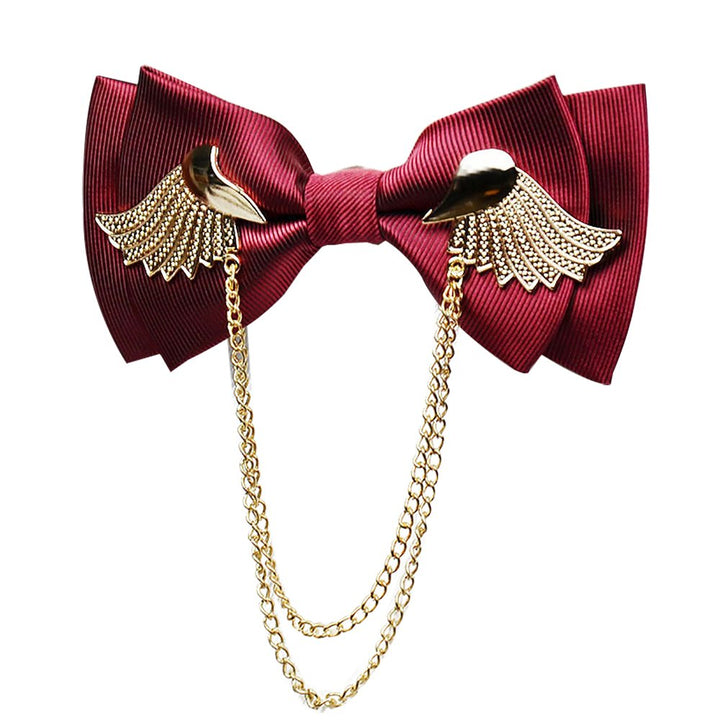 Men’s Tuxedo Adjustable Metal Golden Wings Two Layer Neck Bowtie Bow Tie (Wine Red)