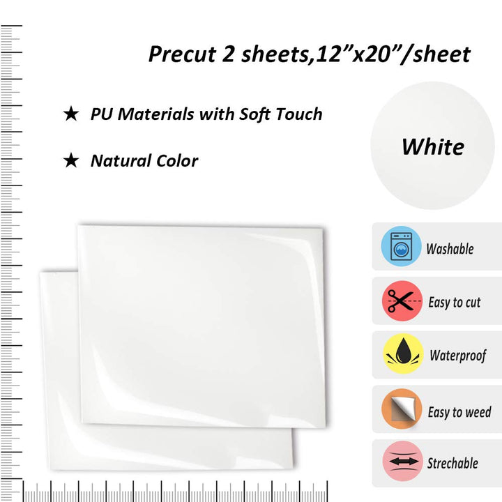 White Heat Transfer Vinyl HTV 2 PCS 12x20/PCS for T-Shirts Clothing Compatible with All Cutting Machines