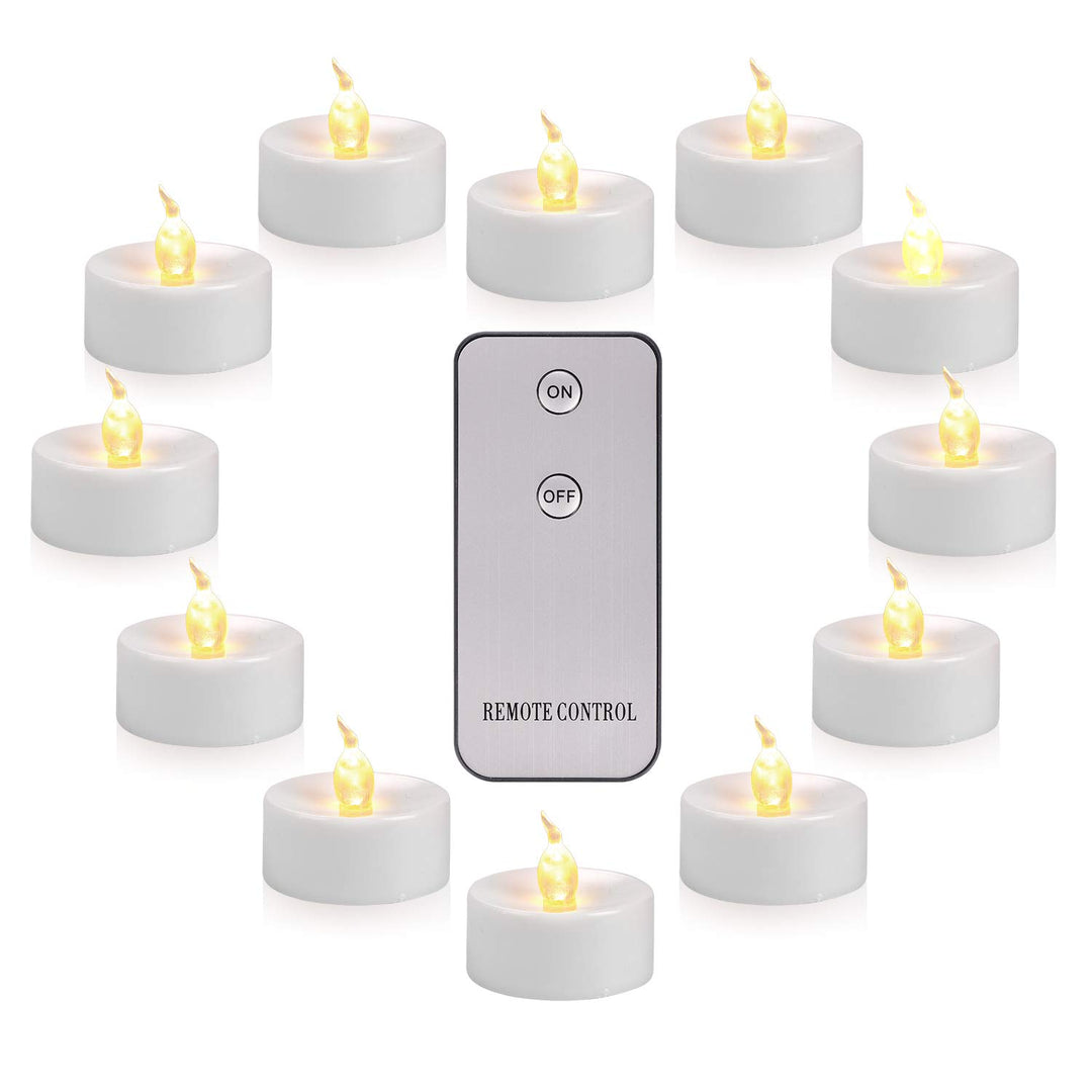 LED Tea Light, Flameless Flickering Tealight with Remote Control, Long Lasting Battery Operated LED Tealight Candle for Seasonal &amp; Festival Celebration Pack of 12