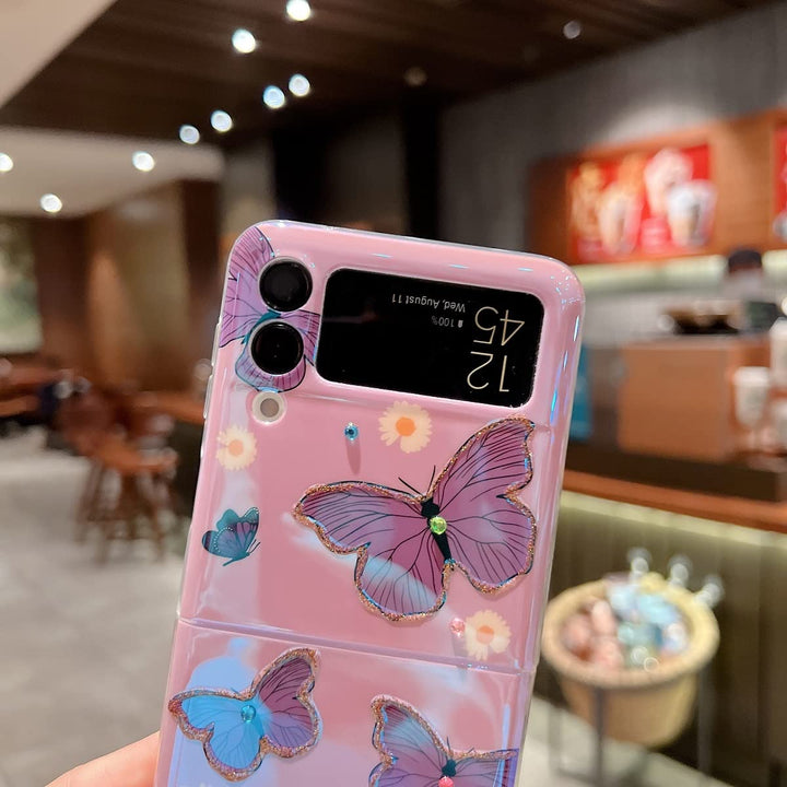 Compatible with Samsung Galaxy Z Flip 3 Case Cute 5g Glitter Bling Cartoon IMD Soft Z Flip 3 (2021) TPU Shockproof Protective Phone Cases for Girls and Women - Butterfly