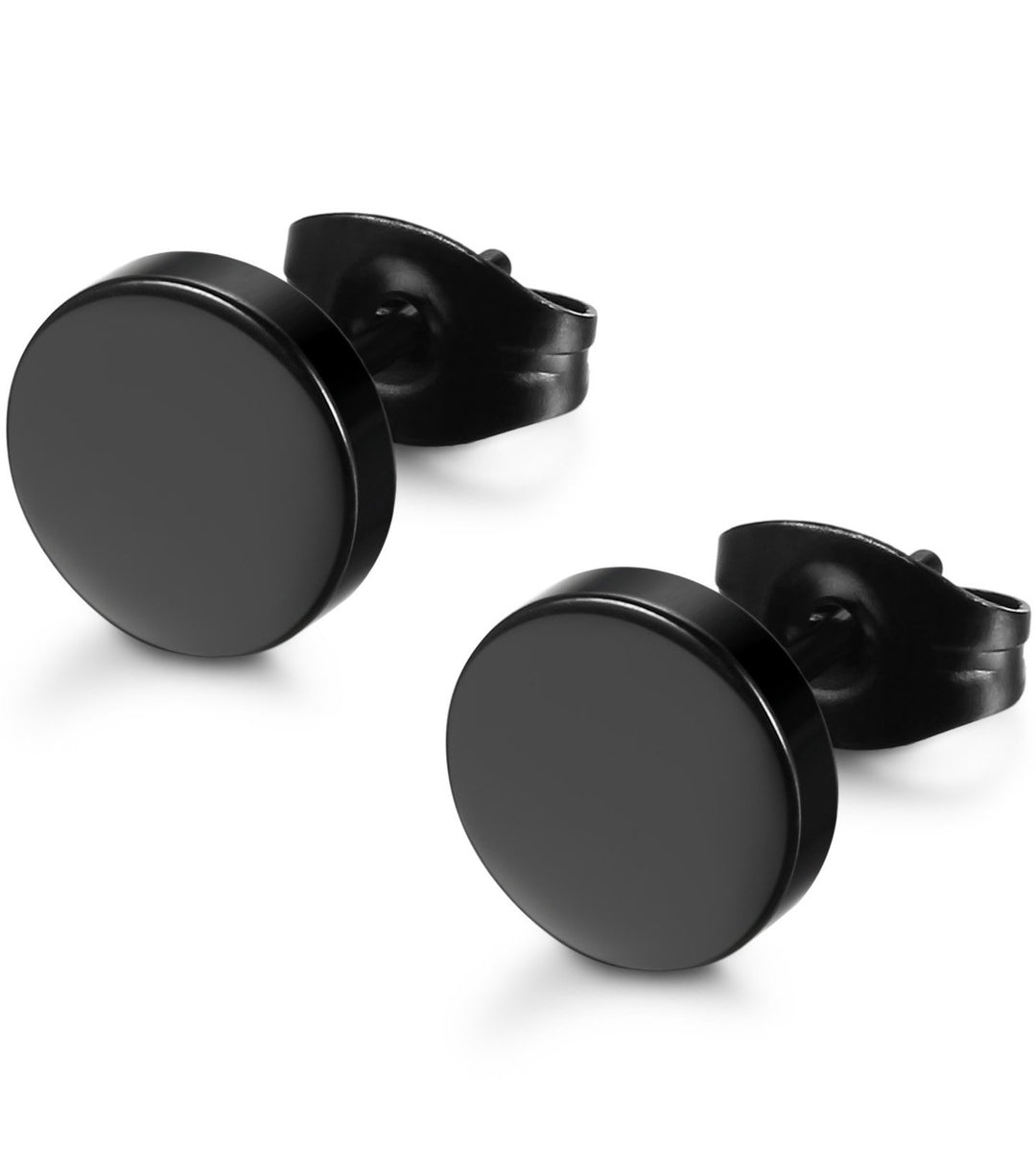 Stainless Steel Black Stud Earrings for Men Women, 8mm