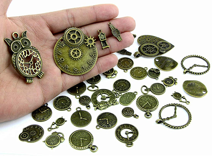 Clocks and Watches Dial Face Movement Charm Alloy Multistyle Steampunk Pendant Charm Connector for DIY Jewelry Making Accessaries(100 grams) (Bronze)