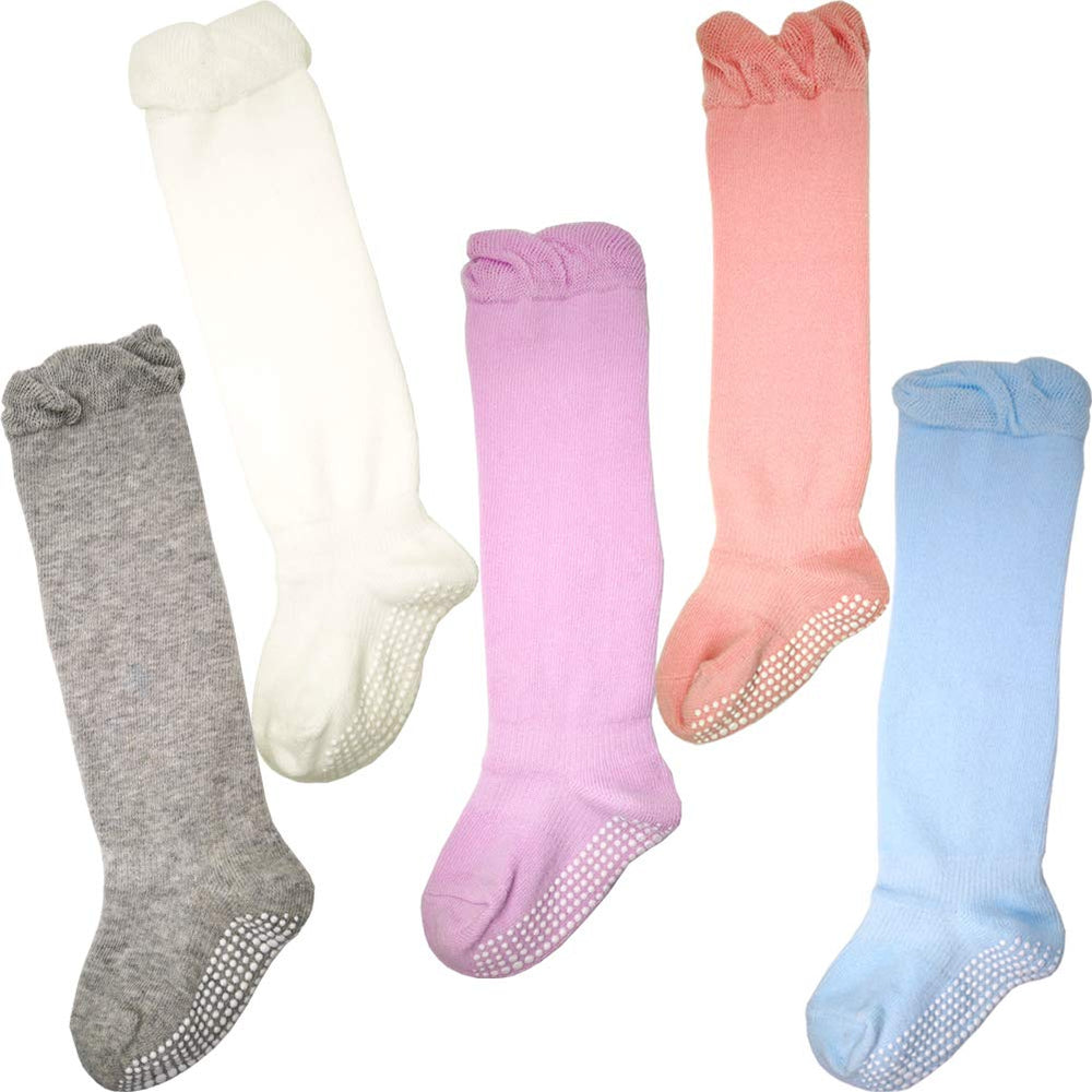 Baby Infants Knee High Anti Slip Socks with Grips for Girls and Boys