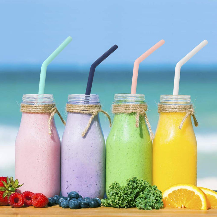 12 Pack Reusable Silicone Drinking Straws with Case - Regular Size - Long Flexible Straws for 20oz and 30oz Tumblers, 2 Cleaning Brushes Included