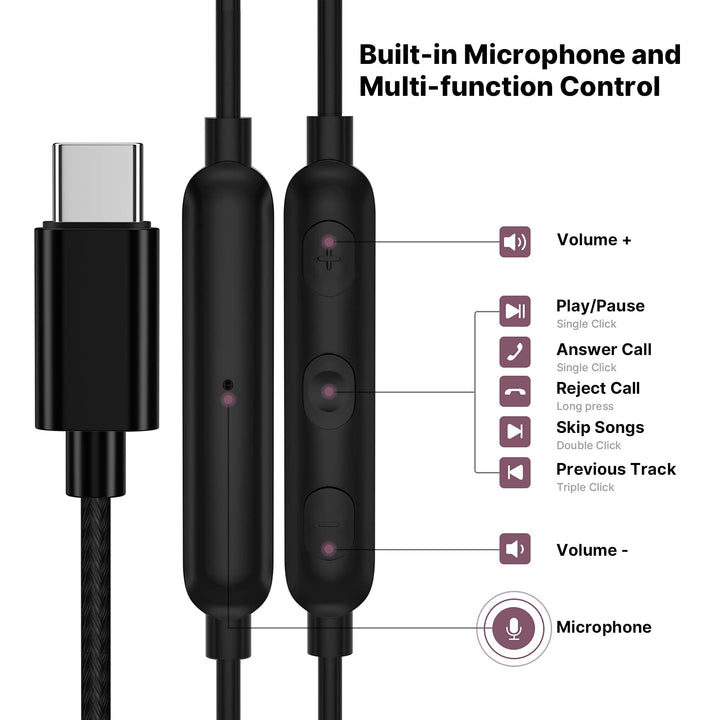USB C Headphones, Jelanry USB Type C Earbuds Hi-Fi Ster