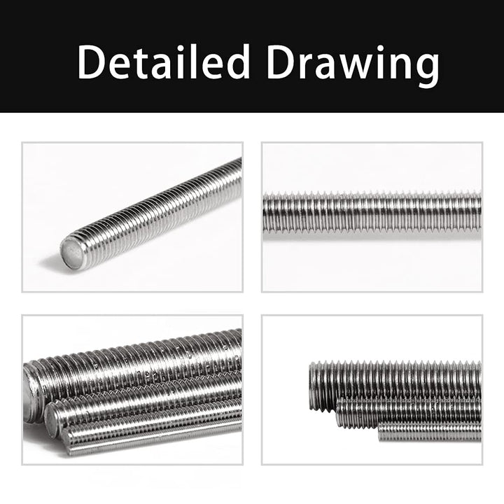 304 Stainless Steel M2-0.4 Fully All Threaded Rod, Long Threaded Screw, Right Hand Threads, 250mm LengthPack of 2