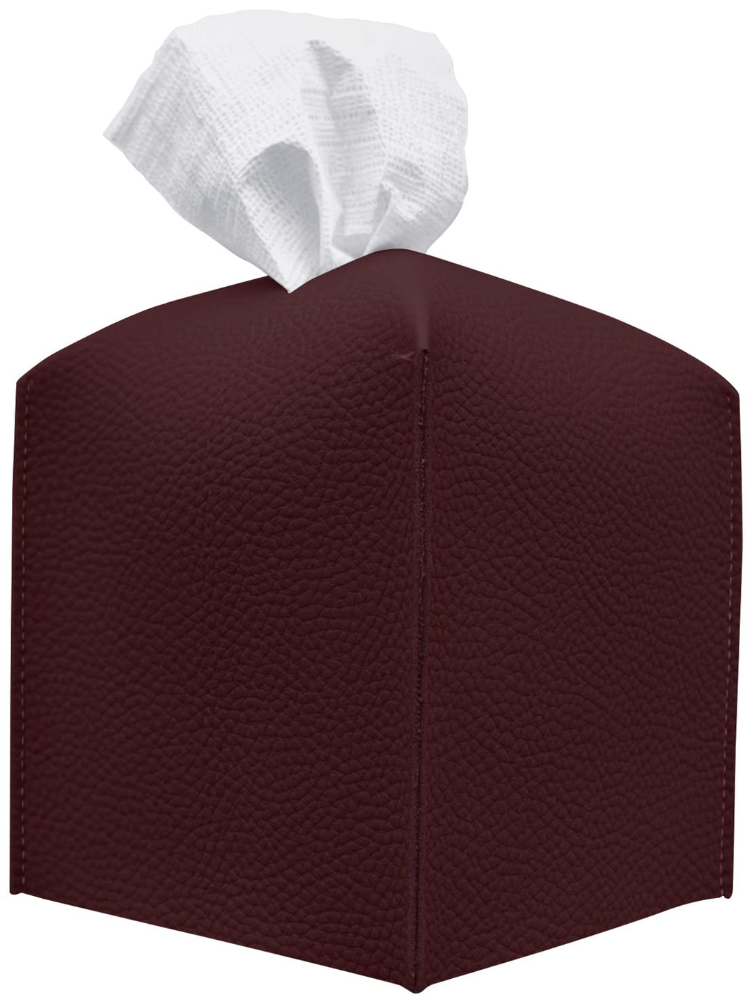 Tissue Box Cover, [Refined] Modern PU Leather Square Tissue Box Holder - Decorative Holder/Organizer for Bathroom Vanity Countertop, Night Stands, Office Desk &amp; Car 5X5X5 - Wine