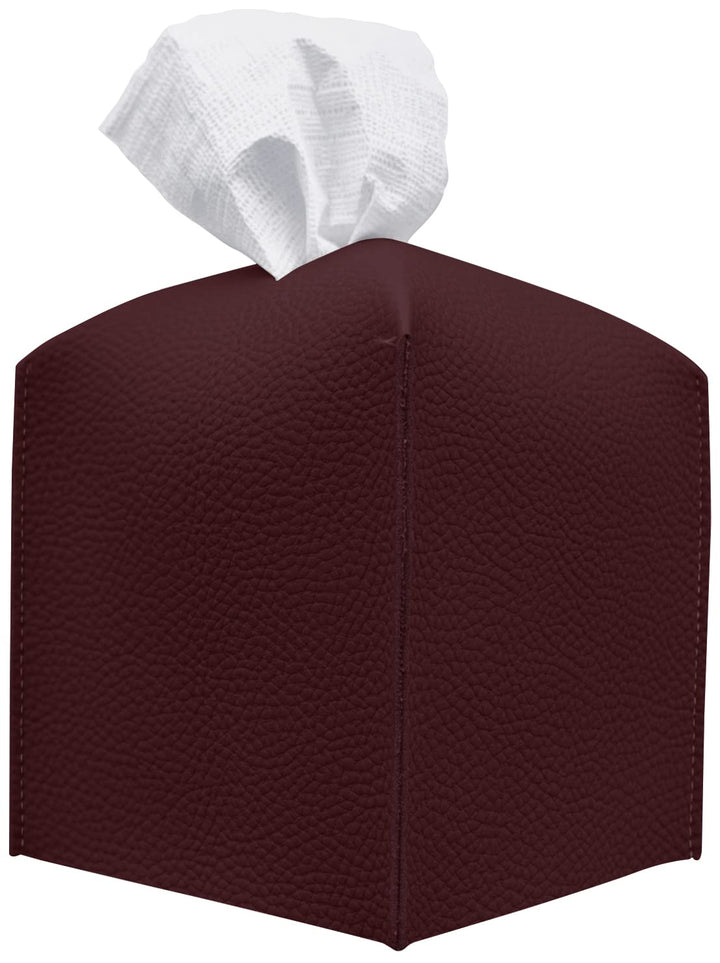 Tissue Box Cover, [Refined] Modern PU Leather Square Tissue Box Holder - Decorative Holder/Organizer for Bathroom Vanity Countertop, Night Stands, Office Desk &amp; Car 5X5X5 - Wine