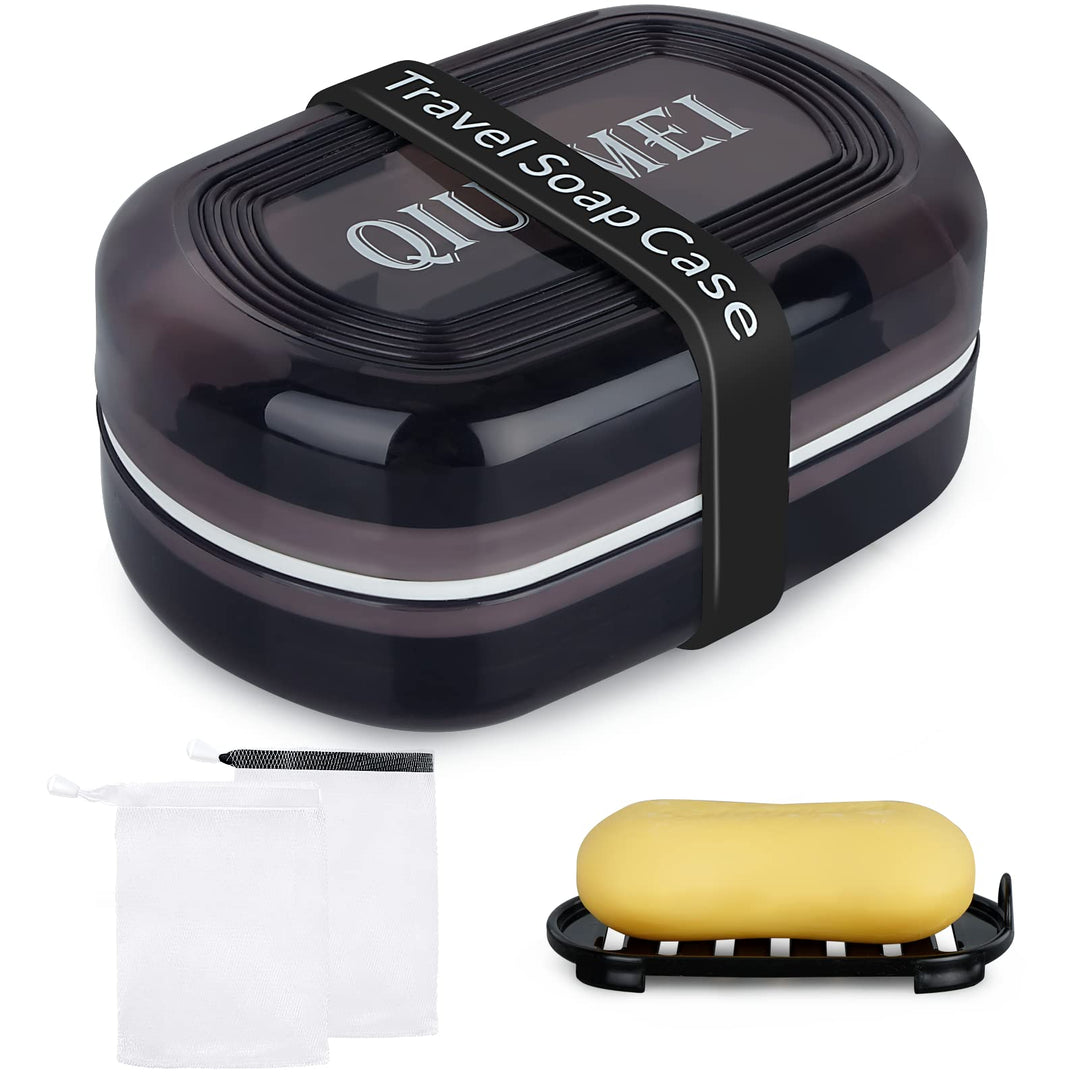 Travel Soap Box,soap Bar Holder Dish Container Case with Soap Bag &amp; Silicone Band,Strong Sealing Leak Proof Portable,Best for Bathroom/Camping/Gym/Business Trip (Black)