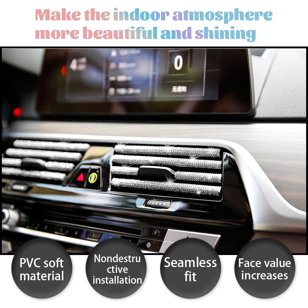 10 Pcs Bling Diamond Moulding Trim,Car Air Conditioner Vent Outlet Interior Decoration Seal Strip Strip Line for Women (White)