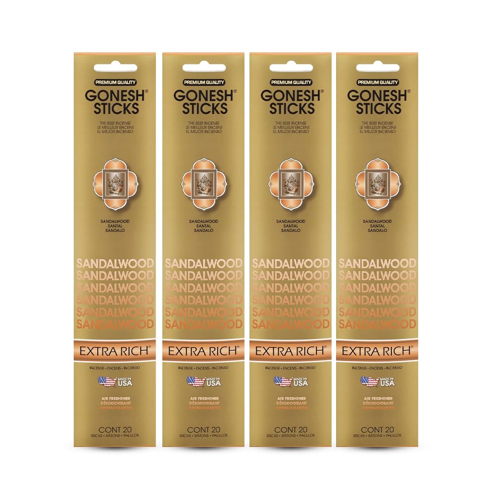 - Extra Rich Scented Incense Sticks - Non-Toxic 10” Slow Burn Aromatic Sticks - Sandalwood - 20 Sticks - 4 Pack