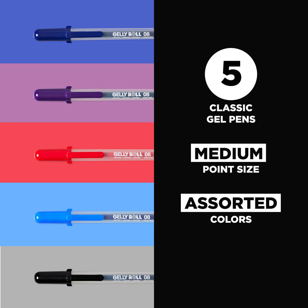 Gelly Roll Gel Pens - Medium Point Ink Pen for Journaling, Art, or Drawing - Assorted Colored Ink - 5 Pack