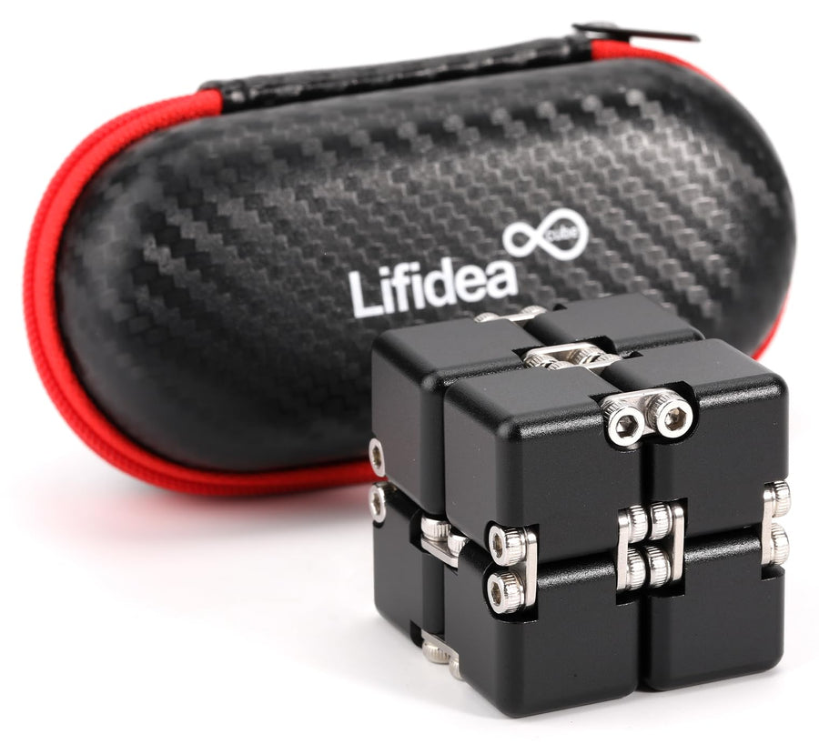 Aluminum Alloy Metal Infinity Cube Fidget Cube (6 Colors) Handheld Fidget Toy Desk Toy with Cool Case Infinity Magic Cube Relieve Stress Anxiety ADHD OCD for Kids and Adults (Black)