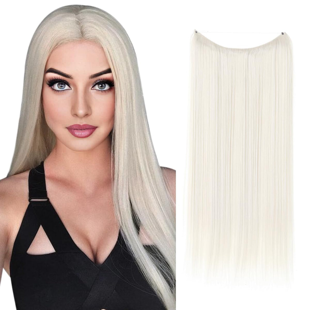 22 Straight Invisible Wire Flip On Hair Extension Synthetic Heat Resistant Fiber Halo Hair Extension M02 (60# White blonde)