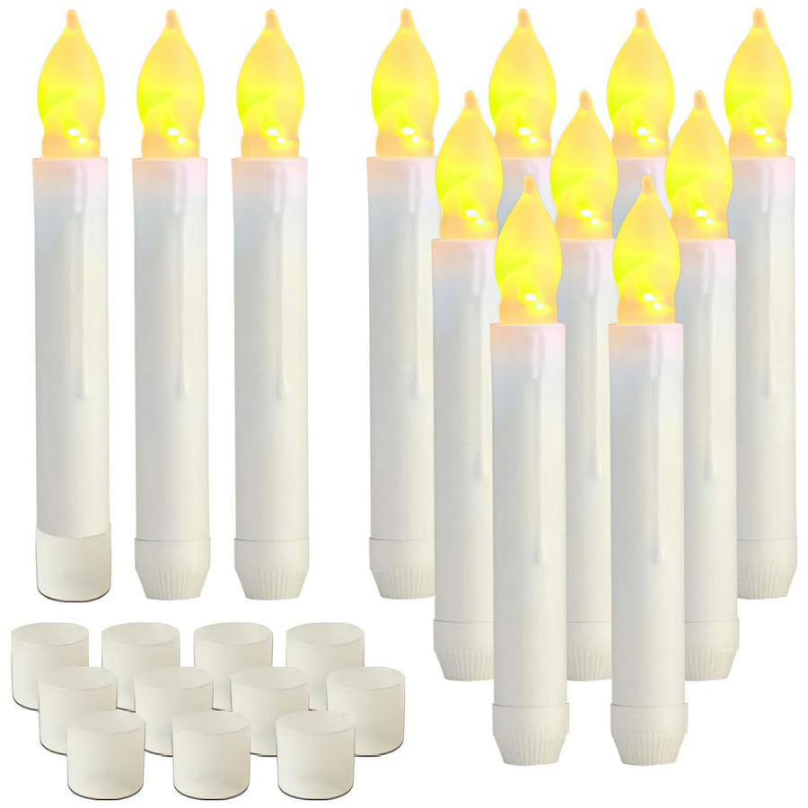 12 Pcs LED Flameless Taper Candles, NO Remote, Hanging Floating Candles, Battery Operated Candlesticks with Warm Flickering Light, 6.5 inches Fake Candles for Halloween Party Christmas Decors