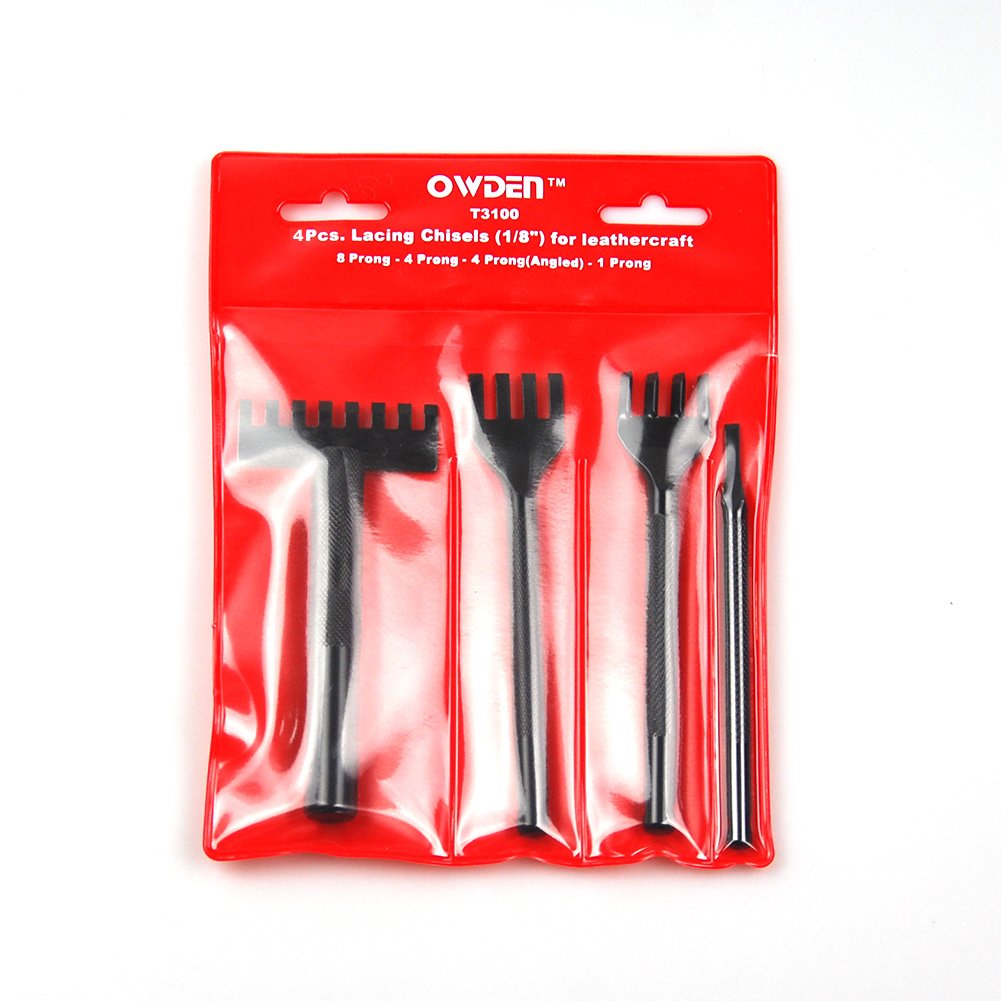 4Pcs 3mm leather lacing stitching chisels kit (1/8) for leathercraft,1Prong,4Porng,4Prong(Angled),8Prong set