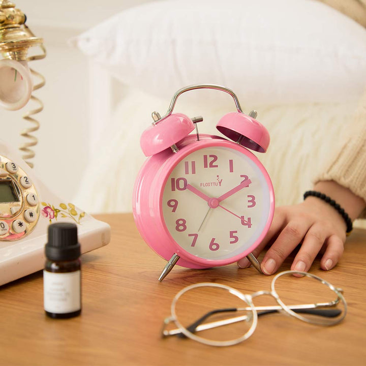 {Loud Alarm for Deep Sleepers) 4&#39;&#39; Twin Bell Alarm Clock with Backlight for Bedroom and Home Decoration(Pink)