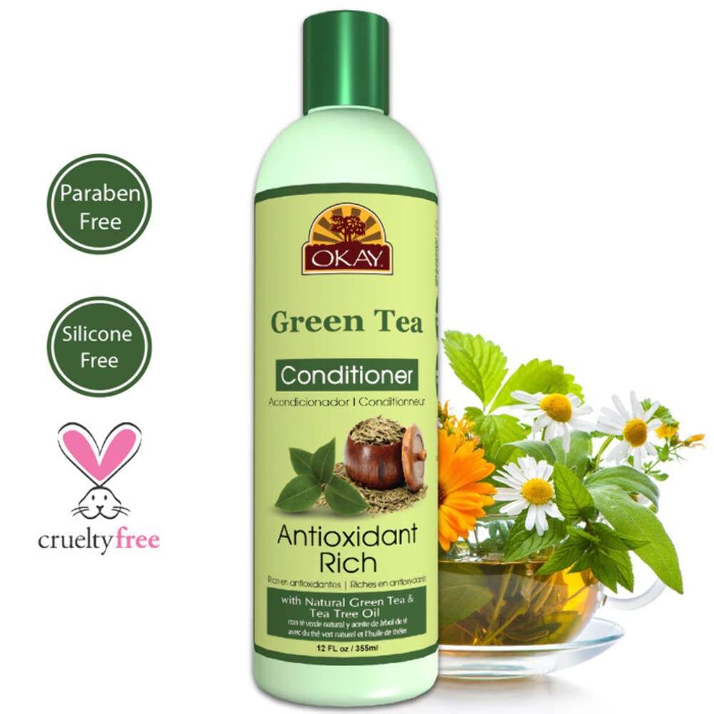 OKAY | Green Tea Nourishing Antioxidant Rich Conditioner | For All Hair Types &amp; Textures | Revitalize - Rejuvenate - Restore | With Tea Tree Oil | Free of Paraben, Silicone, Sulfate | 12 oz