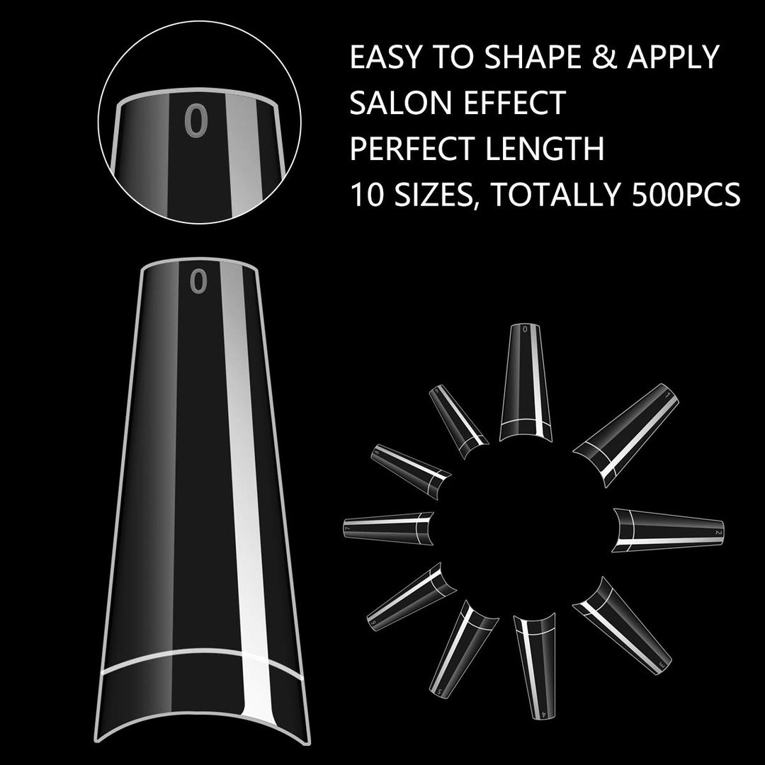 Acrylic Nail Tips French Nail Tips Clear Half Cover Acrylic False Nails 10 Sizes with Case Nail Salons and DIY Nail Art with Nail File, Clipper (1)