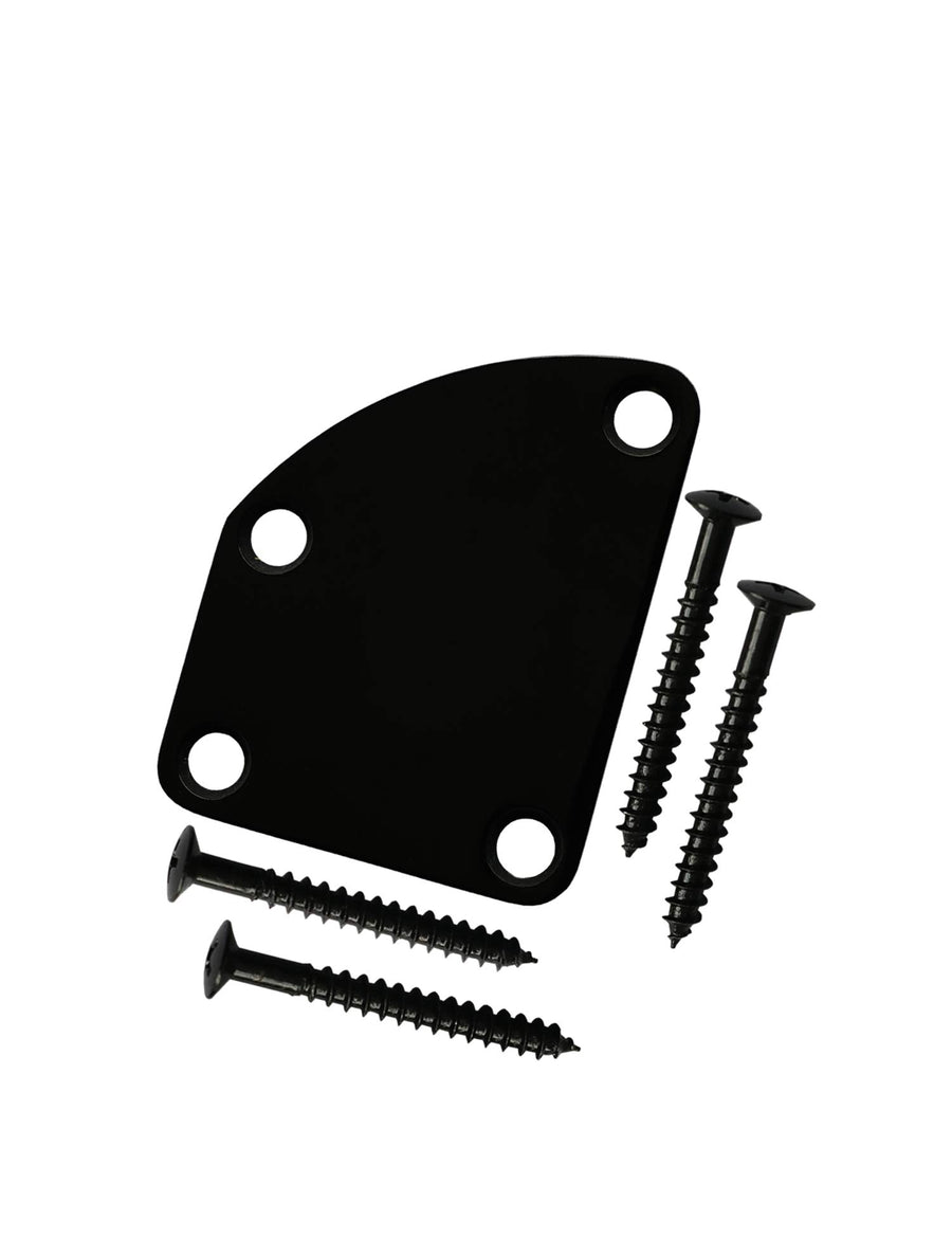 Electric Guitar Neck Plate Curved Cutaway Semi Round Neck Joint Back Mounting Plate 4 Holes with Screws Compatible with Stratocaster Telecaster Style Guitar Bass Parts Replacement