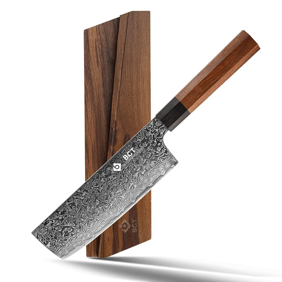 Nakiri Knife, 7 inch Japanese 67 Layer VG-10 Damascus Steel Chef Knife, Sharp Japanese Kitchen Knife with Octagon Wood Handle and Gift Box