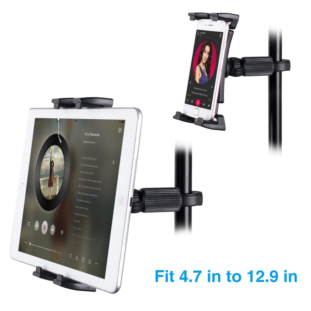 Tablet Mounts for Microphone Stands, Microphone Tablet Holder, Mic Music Stand for iPad, iPad Pro, iPad Air, iPad Mini, 2, 3, iPhone, Smartphone 4.7-12.9 Tablets