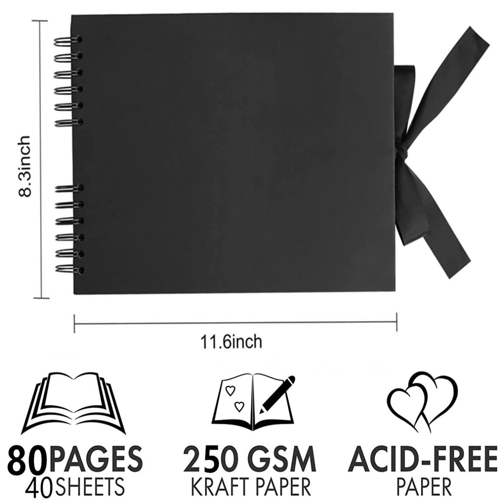 Photo Album Scrapbook - Photo Album Self Adhesive 80 Black Pages, Large Photo Album Scrap Book Wedding Guest Book for DIY Anniversary Travel Memory Scrapbooking (Black 8X12)
