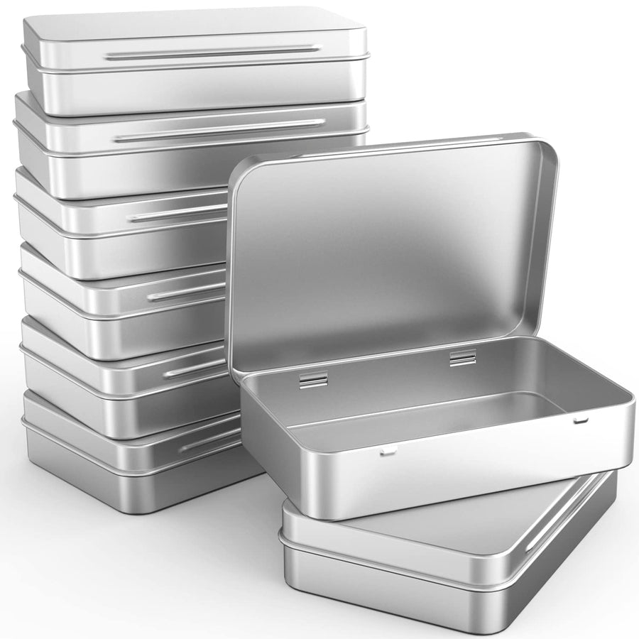 8 Pack Tin Box Containers 3.7 x 2.4 x 0.8 Inch Metal Tins Storage Box with Hinge Lids, for Home Storage, Outdoor Active Storage Containers, Home Organizer Small Tins, Gold