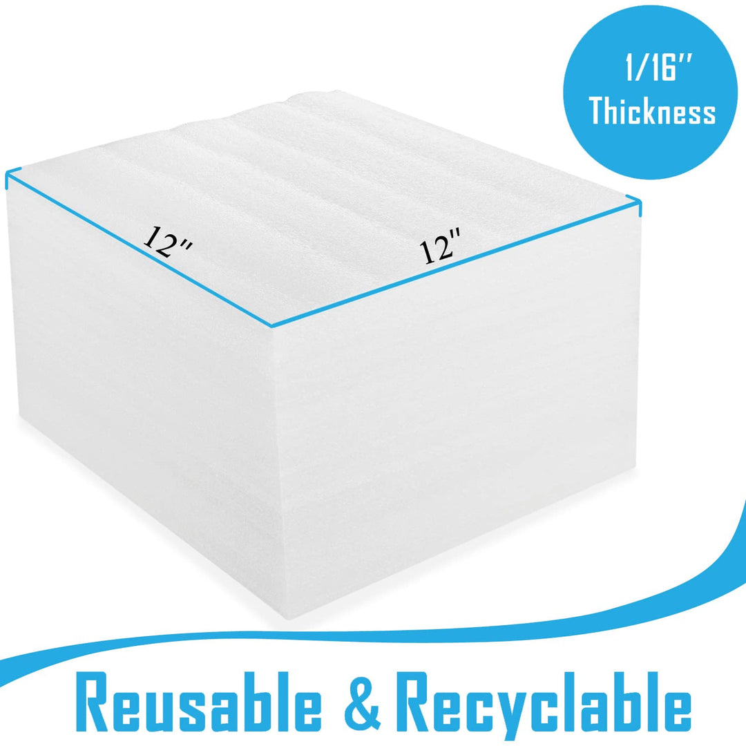 100 Pack Foam Sheets, DAT 12 x 12, 1/16 Thickness, Foam Wrap Cushioning Material, Moving Supplies for Packing Storage and Shipping