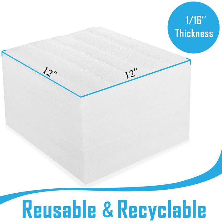 100 Pack Foam Sheets, DAT 12 x 12, 1/16 Thickness, Foam Wrap Cushioning Material, Moving Supplies for Packing Storage and Shipping