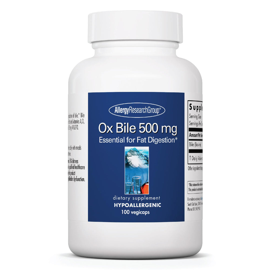 Ox Bile 500mg - Digestive Enzymes for Liver, Ox Bile Supplements with Digestive Enzymes, Gallbladder Supplements, Fat Digestion Support, Hypoallergenic - 100 Count