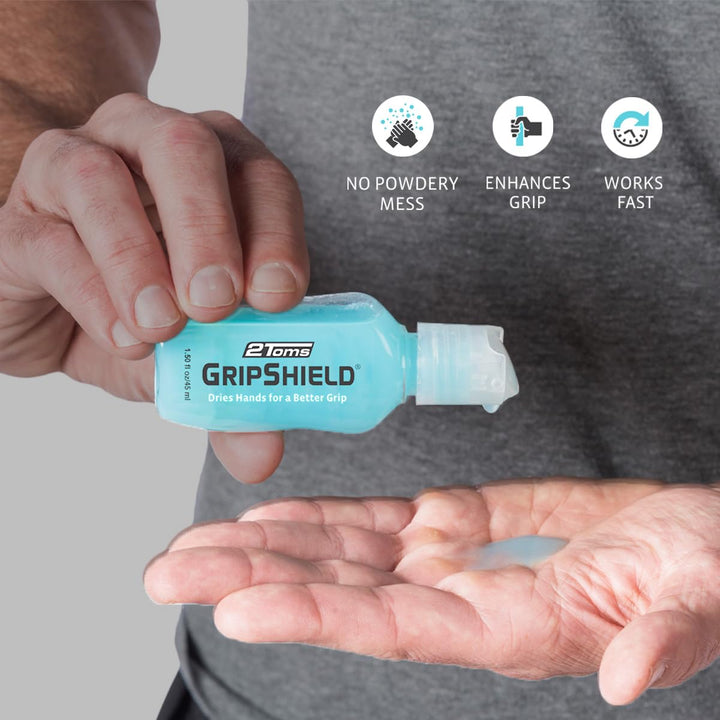 2Toms GripShield, Non-Sticky Grip Enhancer, Dry Grip Solution for Sweaty Hands, Tennis, Pickleball, Golf, Pole Dancing and Gaming, 1.5 Ounces, 2 Bottles