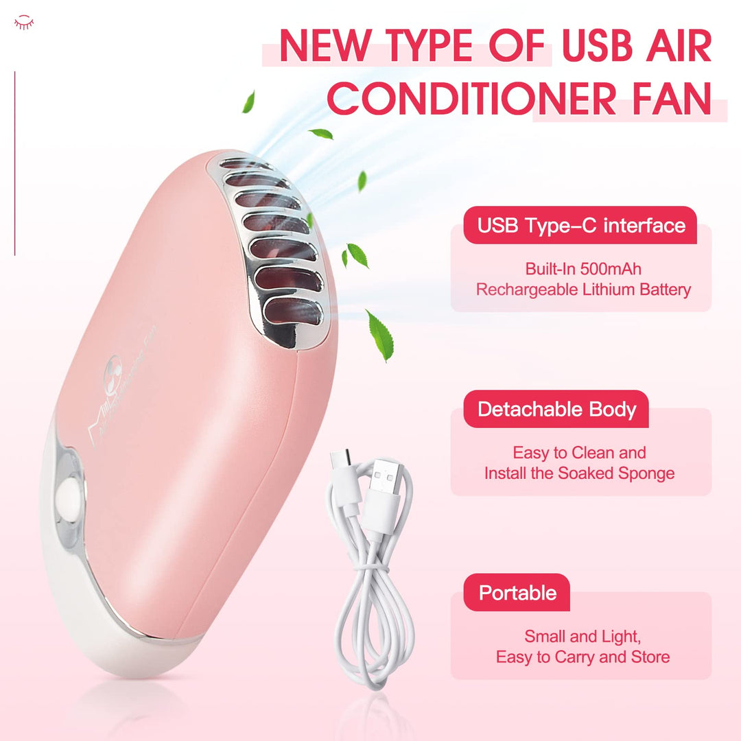 USB Mini Portable Fans Rechargeable Electric Bladeless Air Conditioning Refrigeration Blower Dryer Fan for Eyelash Extension (Light pink)